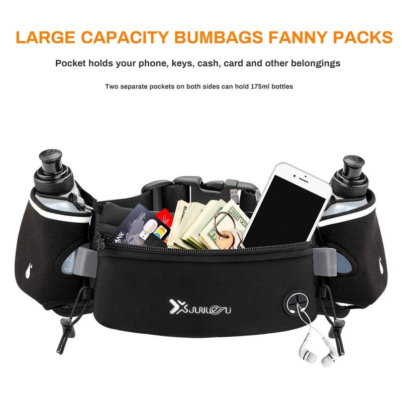 Number-one Running Belt with Water Bottles(2 x 175ML), Hydration Belt Waterproof Waist Pack Bag Fits iPhones Adjustable Sports Waist Pouch for Marathon Running Hiking Cycling, Black - Image 4